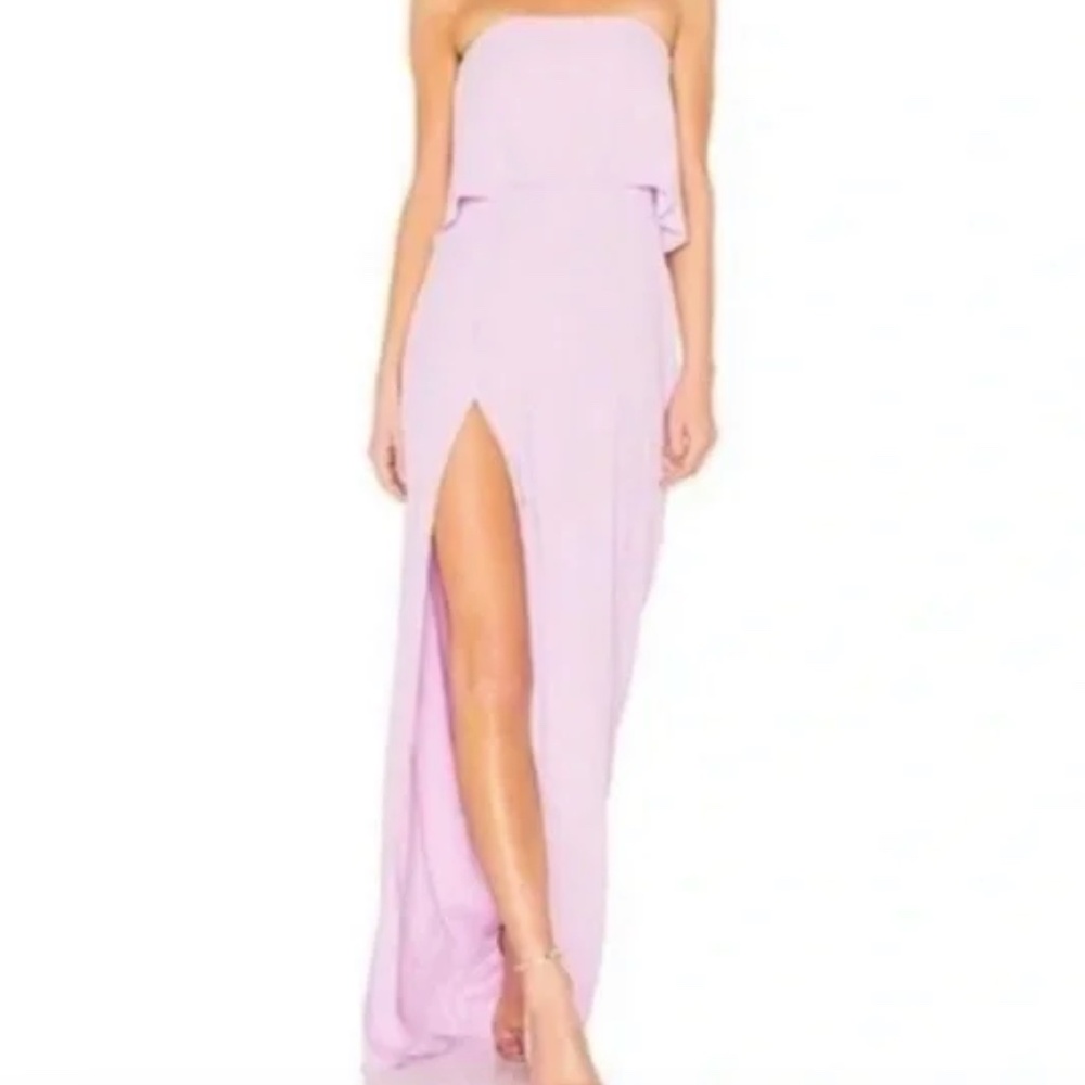 Amanda Uprichard Topanga Maxi Strapless Ruffle Slit Dress in Lavender Size M